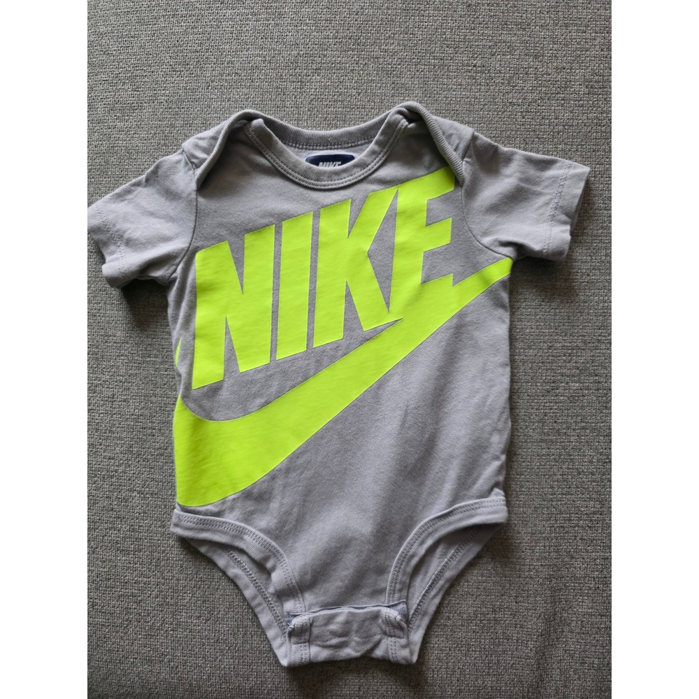 Nike Baby Bodysuit  Neon Yellow Lettering Futura Romper 3-6 Months Short Sleeve